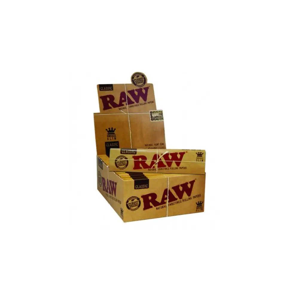 RAW Classic King Size Slim 34 Blatt Papiere Stapel in braunen Kartons